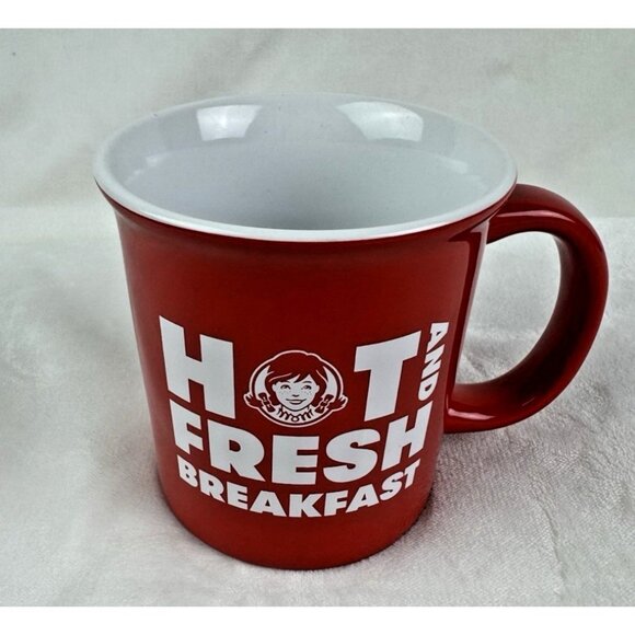 Vintage Wendy's Coffee Mug Breakfast Red "Hot And Fresh Breakfast" 12Ounce - Picture 1 of 6